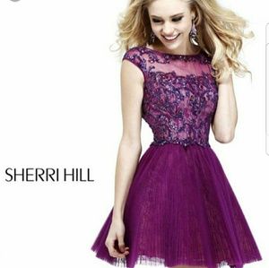 Sherri Hill short purple beaded cocktail dress 2